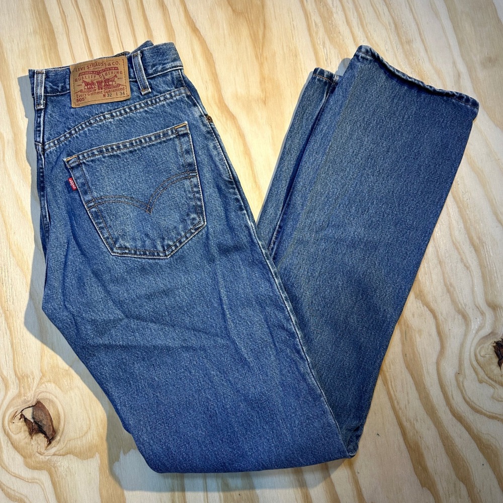 Levi's 505 Mens 32x34 Blue Regular Fit Straight Leg Jeans 100% Cotton